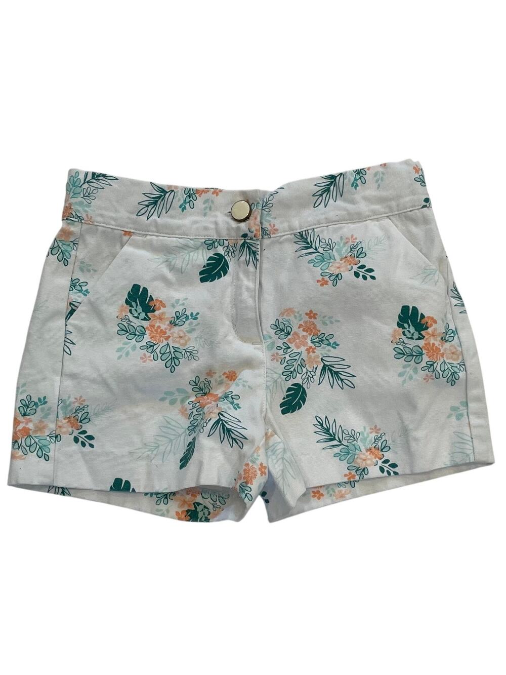 Janie & Jack Girls Cotton White Shorts, Floral, Palm, Tropical, Cuffed, Size 5